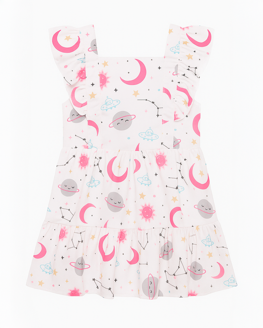 Vestido Infantil Blanco con Estampado Espacial