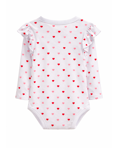 Body Bebé Niña Corazones Manga Larga Blanco