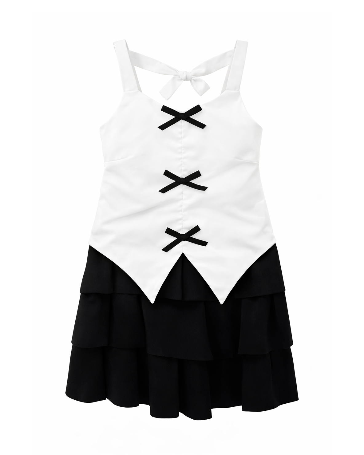 Conjunto Niña Blusa Lazos y Falda Capas Negra