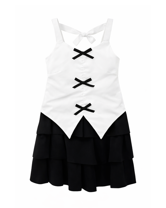 Conjunto Niña Blusa Lazos y Falda Capas Negra
