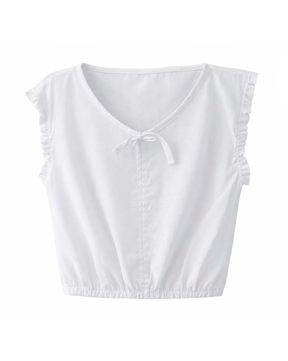 Blusa Blanca con Escote en V y Detalle de Lazo