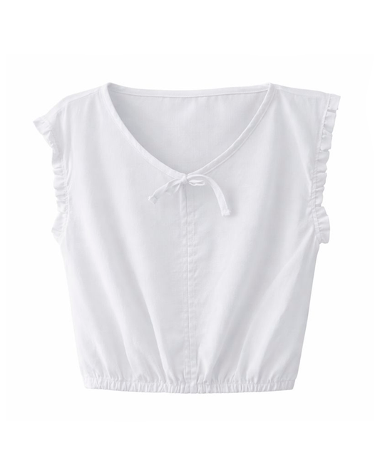Blusa Blanca con Escote en V y Detalle de Lazo