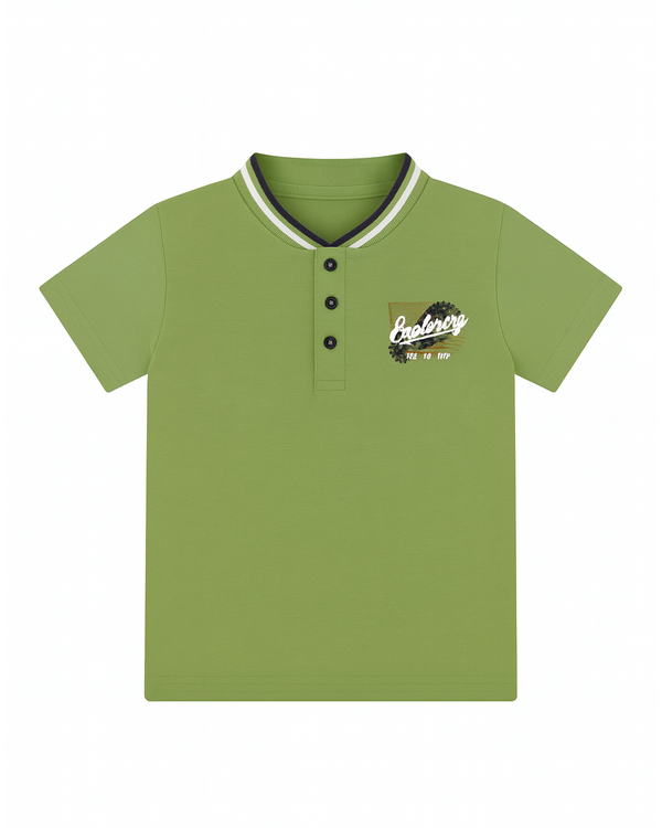 Polo Verde con Cuello Henley