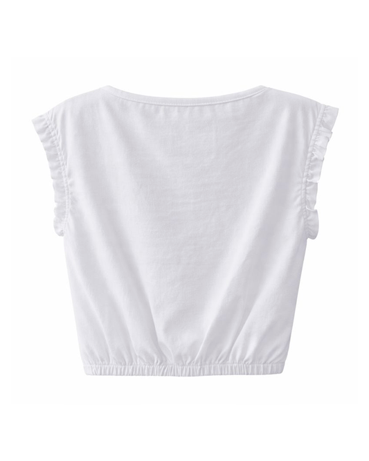 Blusa Blanca con Escote en V y Detalle de Lazo