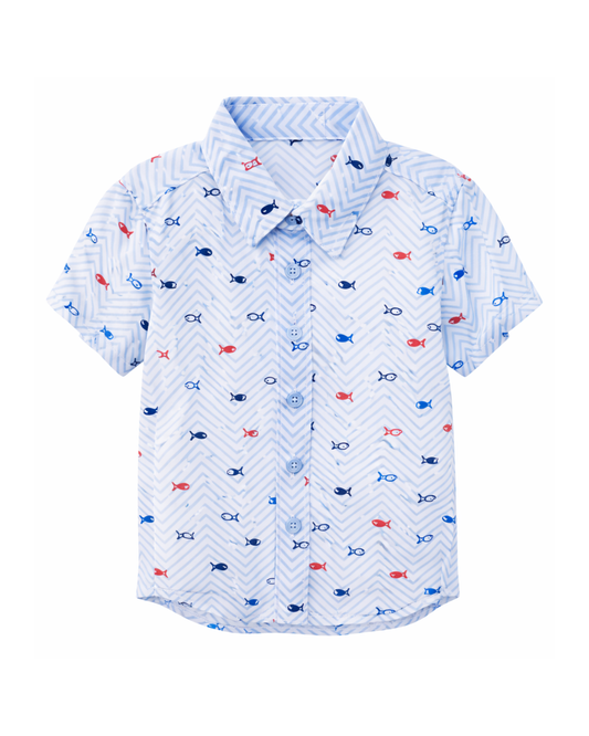 Camisa Infantil Celeste Estampada Peces