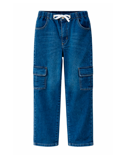 Pantalón Cargo Denim Azul con Cintura Elástica