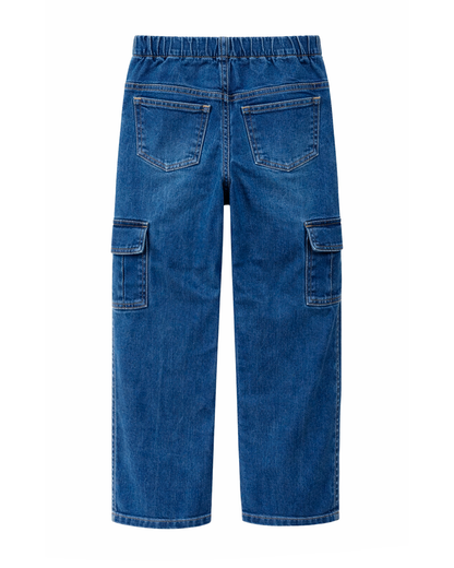 Pantalón Cargo Denim Azul con Cintura Elástica