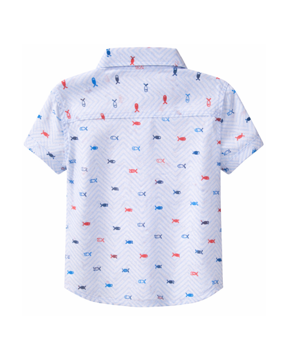 Camisa Infantil Celeste Estampada Peces