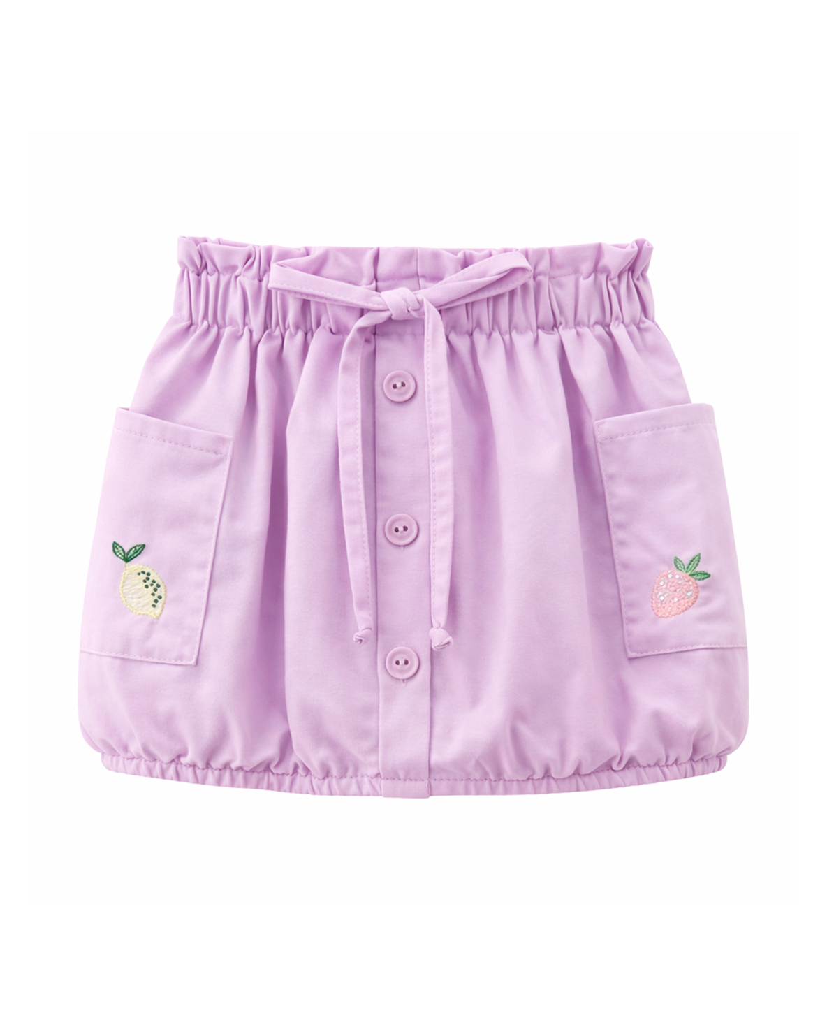 Falda Short Lila con Bolsillos Bordados y Botones Frontales