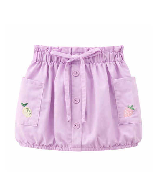 Falda Short Lila con Bolsillos Bordados y Botones Frontales