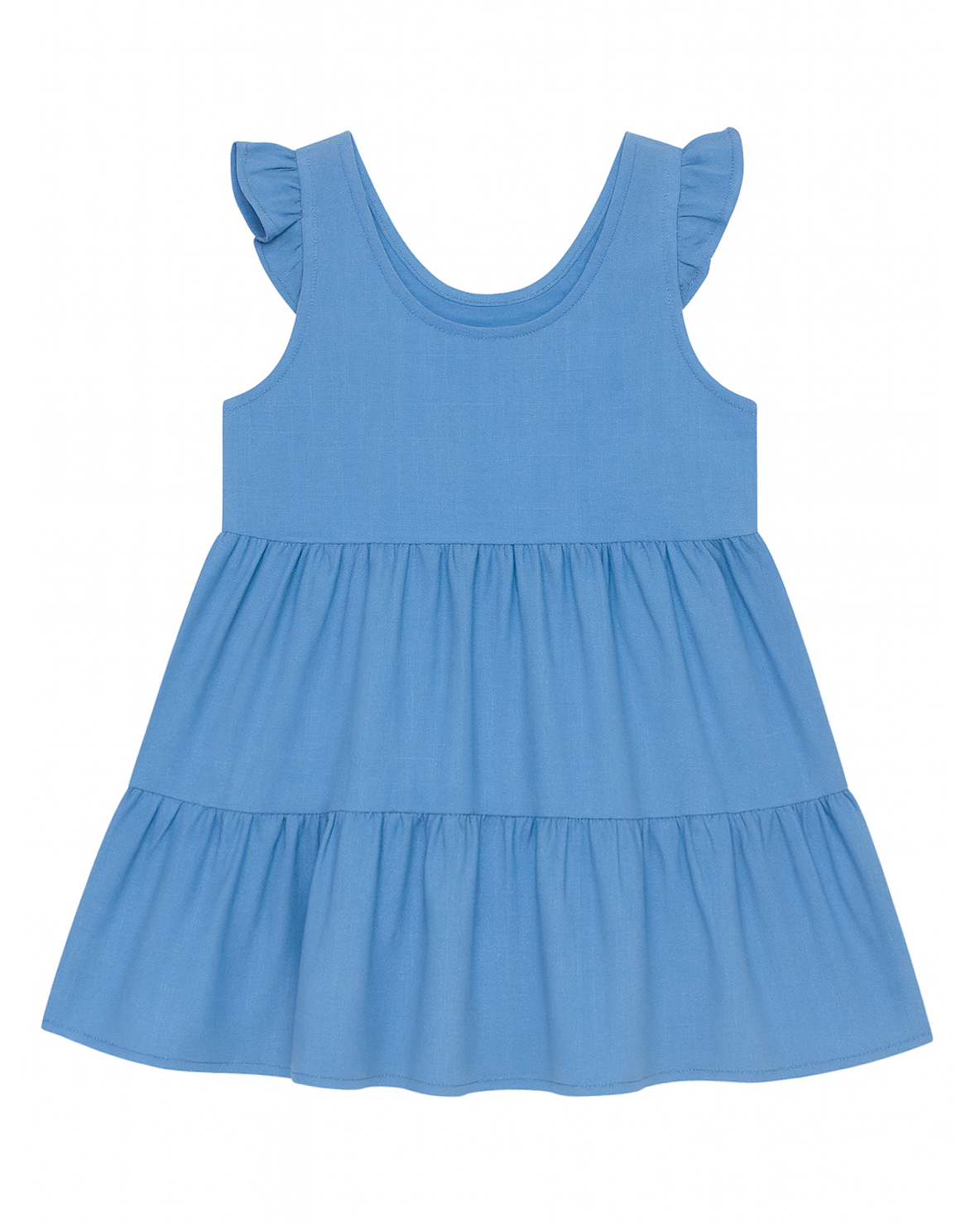 Vestido azul con volantes y falda fruncida