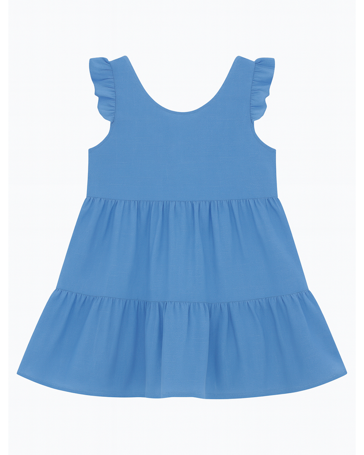Vestido azul con volantes y falda fruncida