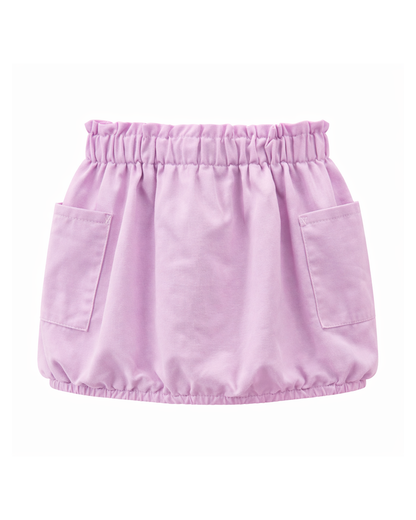 Falda Short Lila con Bolsillos Bordados y Botones Frontales