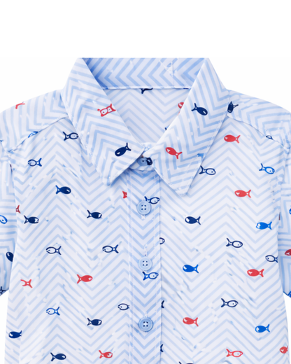 Camisa Infantil Celeste Estampada Peces