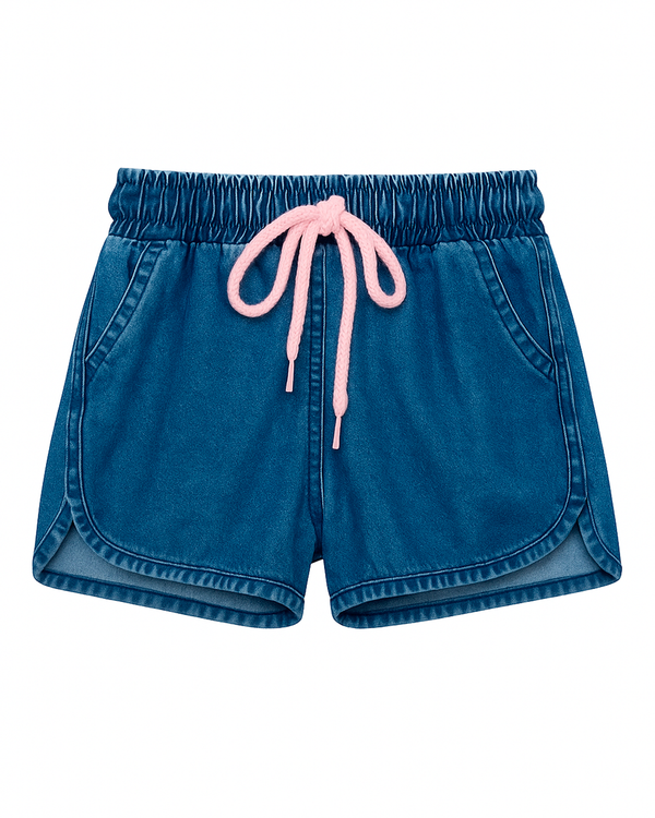 Short Infantil Azul con Cordón Rosado