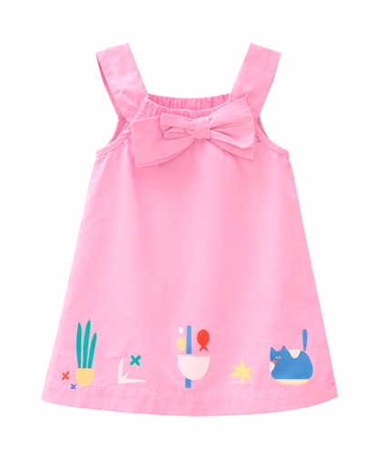 Vestido Infantil Rosa y Estampado Inferior