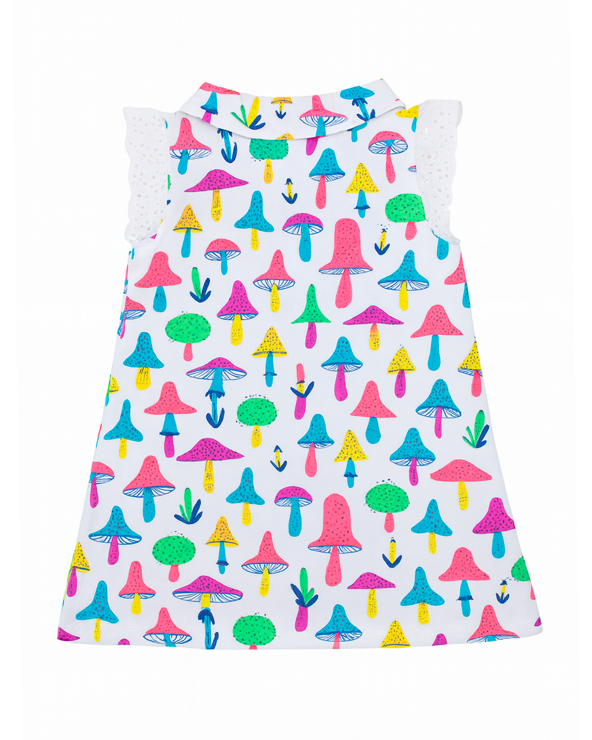 Vestido Blanco con Estampado de Hongos Multicolor
