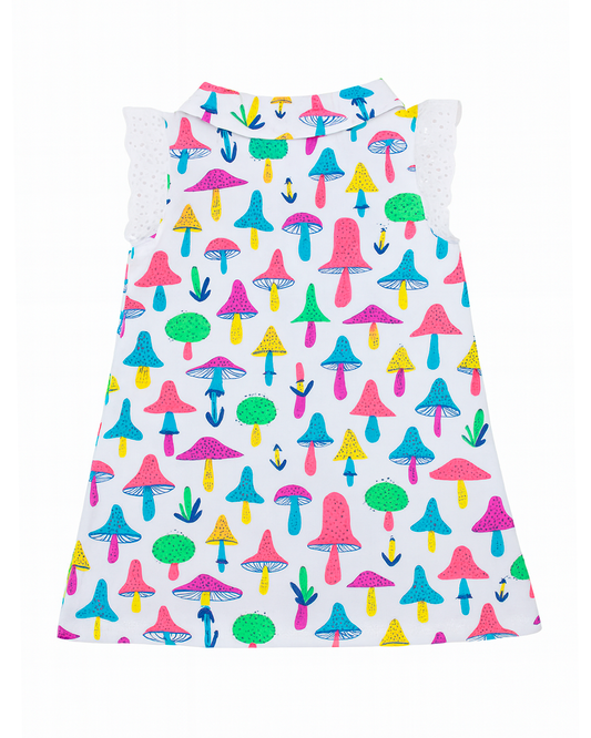 Vestido Blanco con Estampado de Hongos Multicolor
