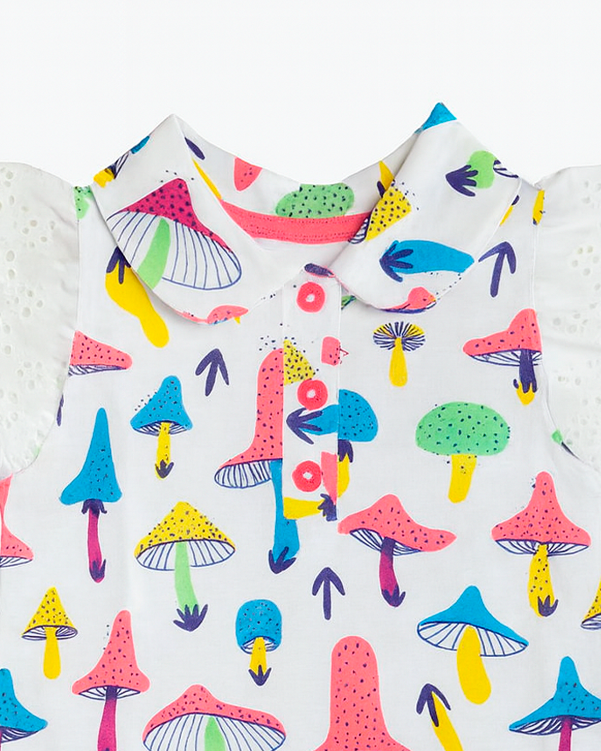 Vestido Blanco con Estampado de Hongos Multicolor