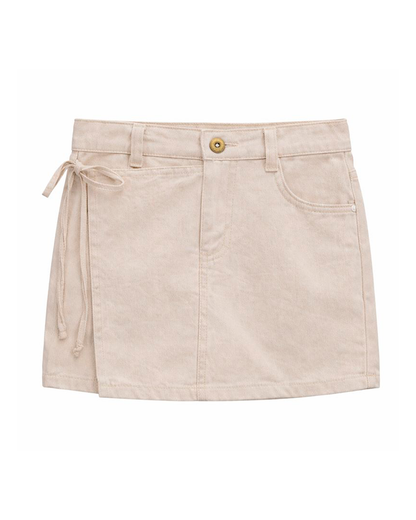Falda Short Beige con Cinturilla y Bolsillos