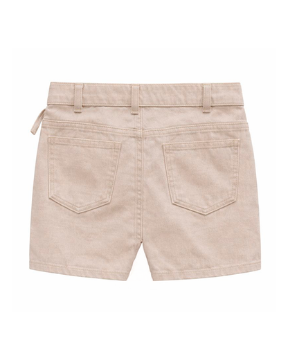 Falda Short Beige con Cinturilla y Bolsillos