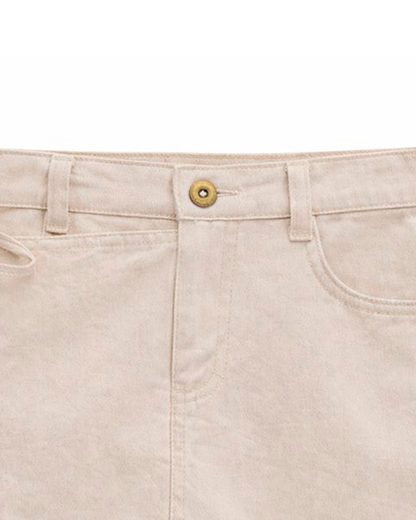 Falda Short Beige con Cinturilla y Bolsillos
