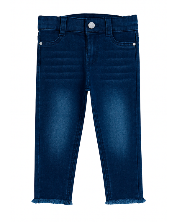 Jean Azul Oscuro con Flecos y Bordado “Dino Girl”