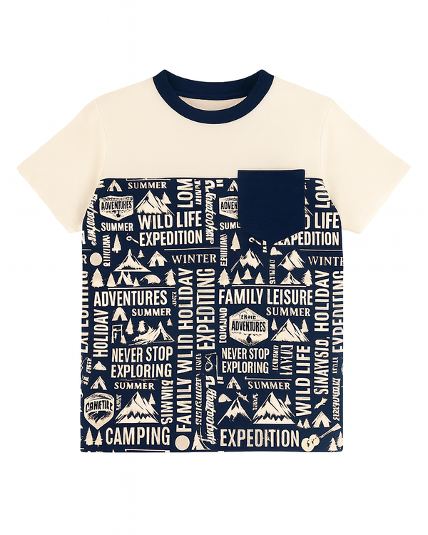 Camiseta Bicolor con Estampado “Wild Life Expedition”