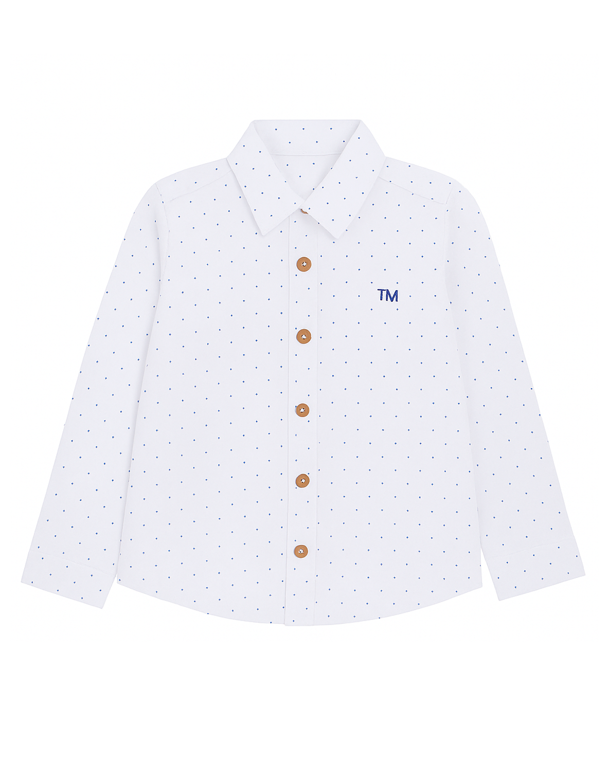 Camisa blanca con micro estampado azul y bordado TM
