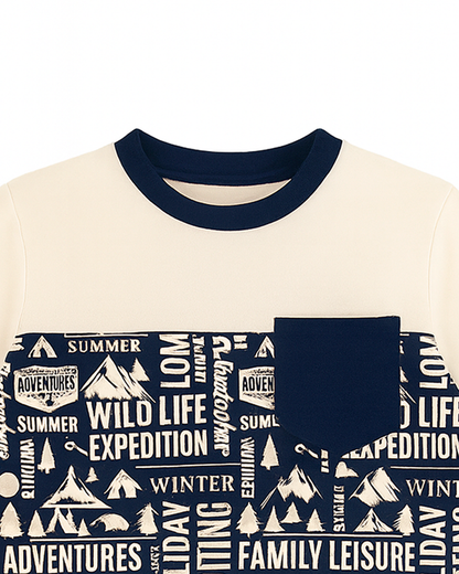 Camiseta Bicolor con Estampado “Wild Life Expedition”