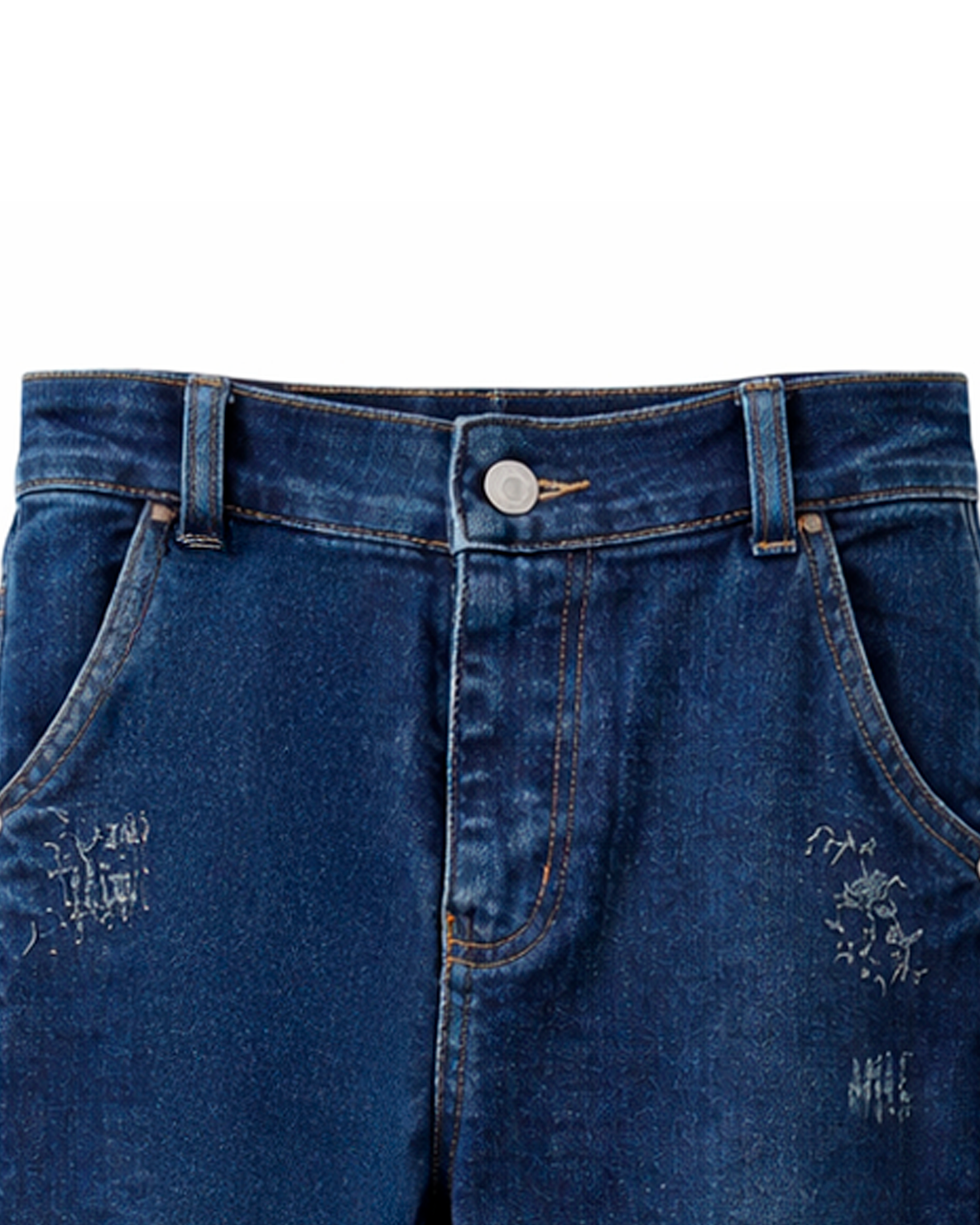 Jeans Azul con Efecto Desgastado y Corte Recto