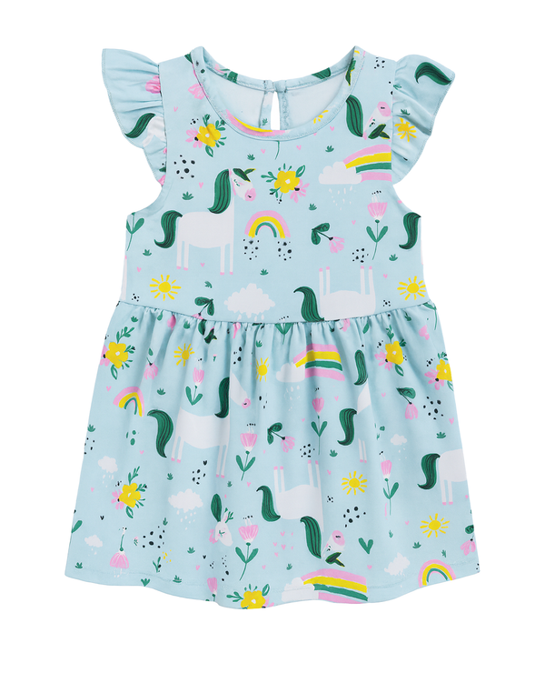 Vestido Mangas arandelas para Niña con Estampado de Unicornios