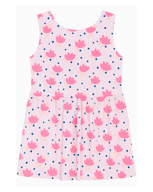 Vestido Básico Infantil con Estampado Floral Rosado