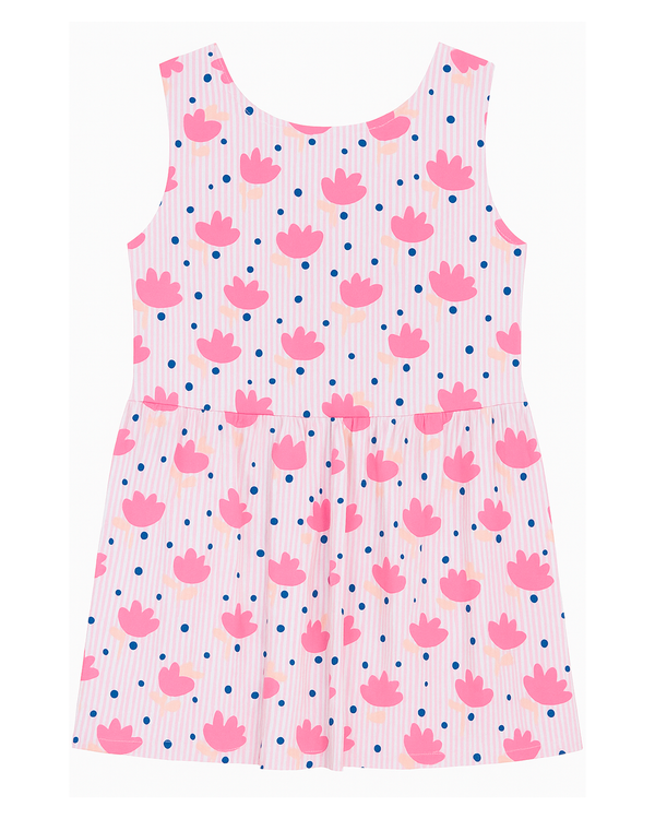 Vestido Básico Infantil con Estampado Floral Rosado