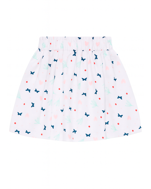 Falda blanca con estampado de mariposas y corazones