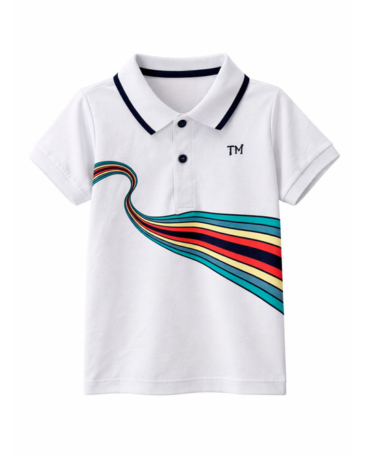 Camiseta Tipo Polo Blanca con Estampado Multicolor