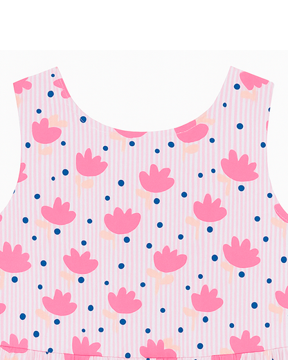 Vestido Básico Infantil con Estampado Floral Rosado
