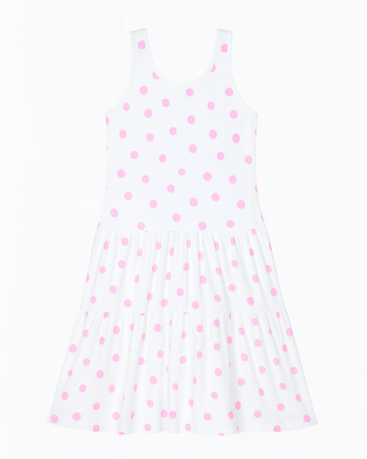 Vestido Blanco con Lunares Rosas