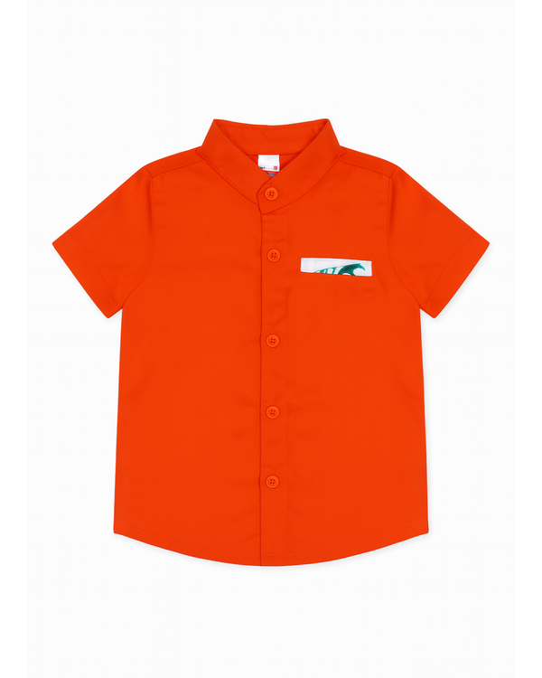 Camisa naranja manga corta con cuello mao