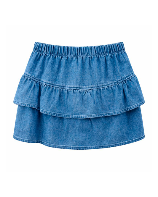 Falda Denim Azul con Volantes en Capas