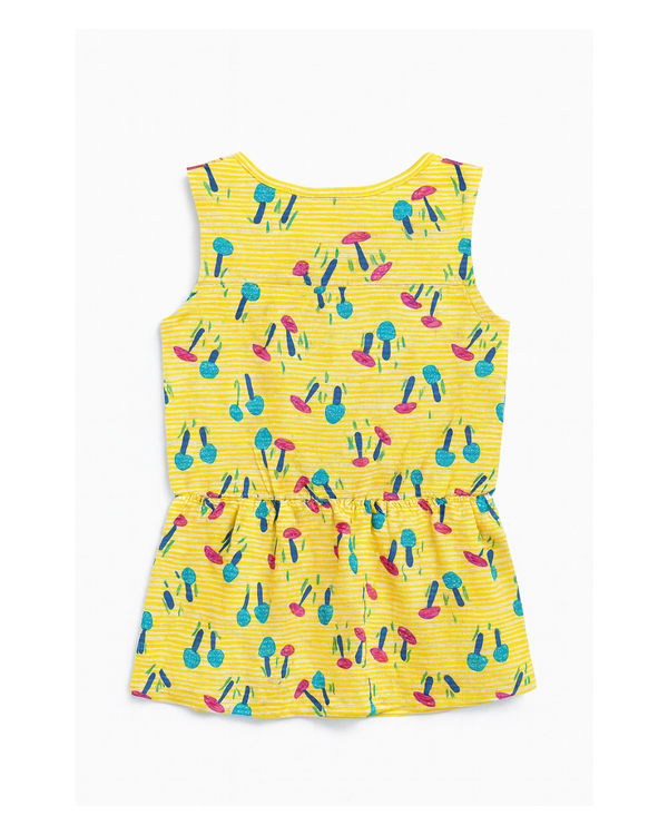 Blusa amarilla estampada con setas multicolor