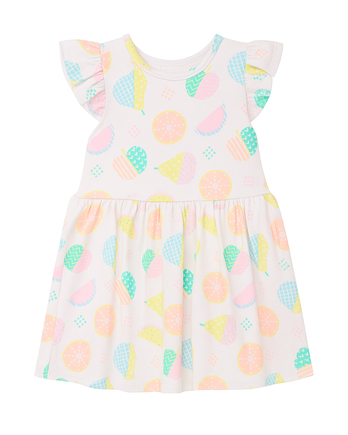 Vestido Básico Infantil Blanco con Estampado Frutal Pastel