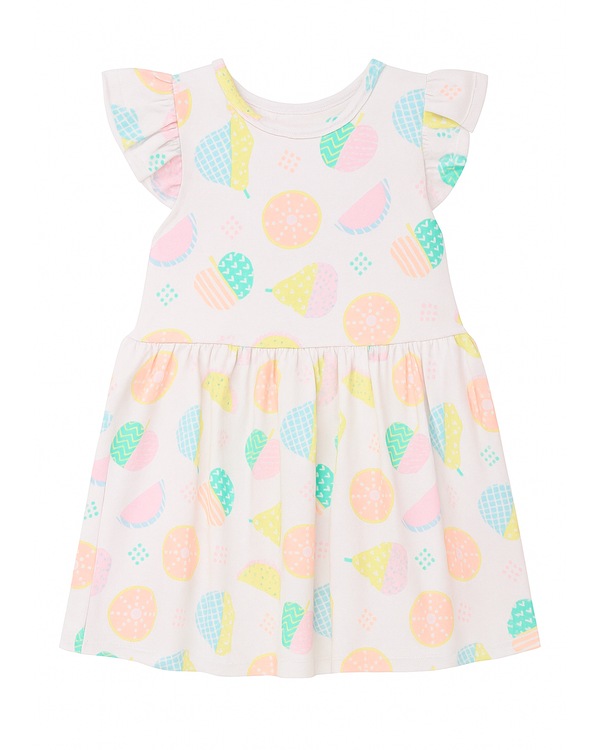 Vestido Básico Infantil Blanco con Estampado Frutal Pastel