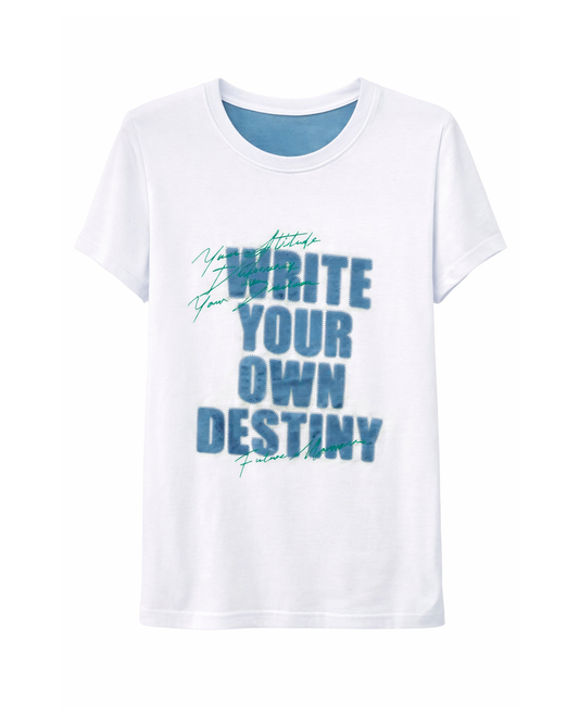 Camiseta Infantil Blanca y Azul “Write Your Own Destiny”
