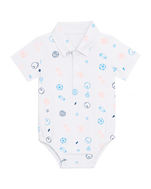 Body tipo polo blanco con estampado deportivo