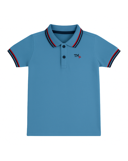 Polo Azul con Detalles en Rojo y Azul Marino