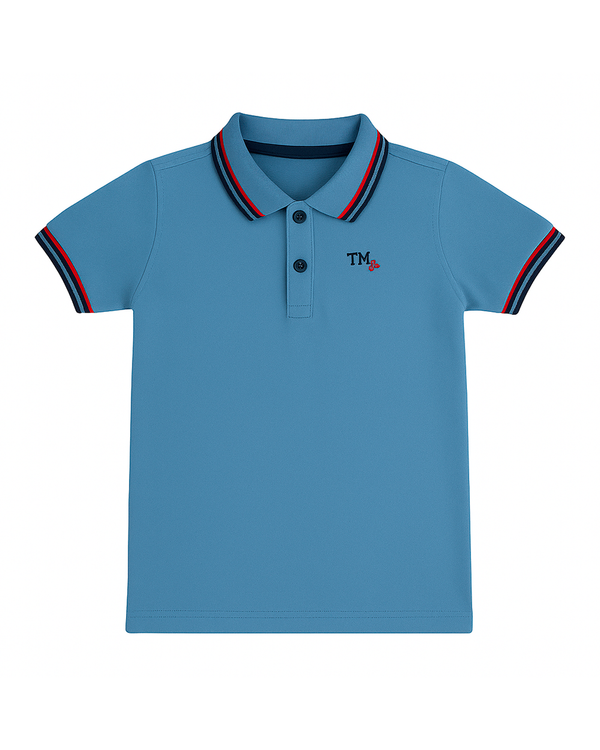 Polo Azul con Detalles en Rojo y Azul Marino