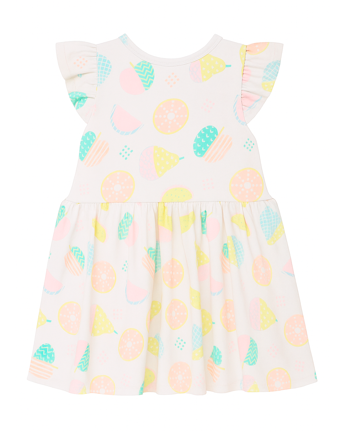 Vestido Básico Infantil Blanco con Estampado Frutal Pastel