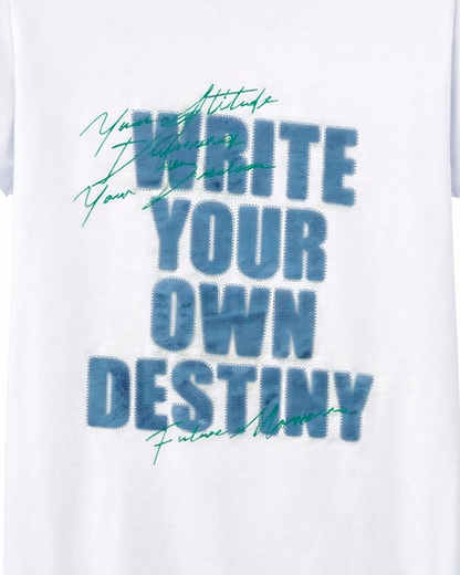 Camiseta Infantil Blanca y Azul “Write Your Own Destiny”