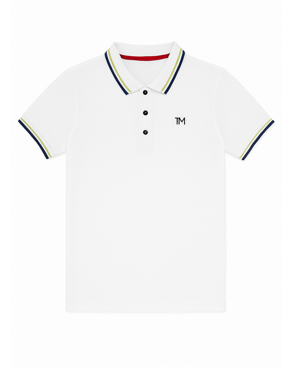Polo Blanco con Detalles Azul y Verde Lima